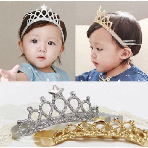 Baby Star Crystal Crown Headband Soft Elastic Fiber Girls Hair Band Headwear EA
