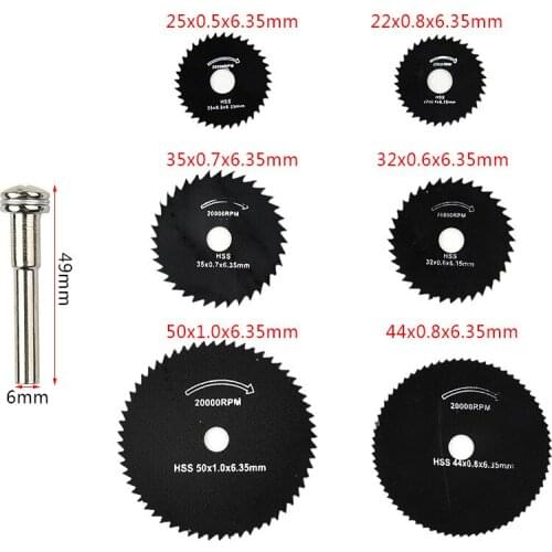 6Pcs 22-50mm Mini HSS Circular Saw Blade Rotary Tool For Dremel Metal Cutter Power Tool Wood Cutting Discs Drill Mandrel Cutoff