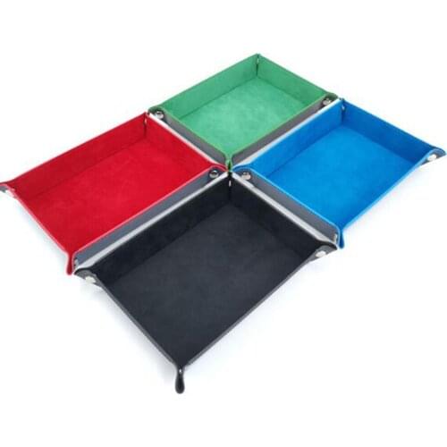 Double-Sided Dice Storage Tray Holder Dice Leather Folding Tray Velvet for Storage D&D Card Memo Table Games Organizer Holder