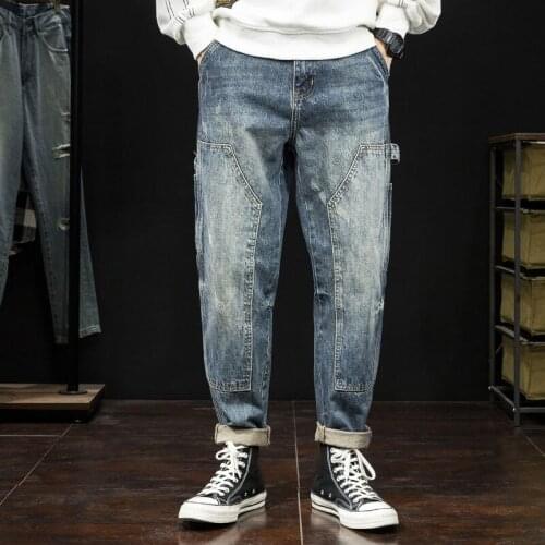 Spring/autumn Retro Nine Division Jeans Men Straight Tube Loose Fit Students Versatile Wide Leg Hip Hop Cargo Pant Mens Jeans