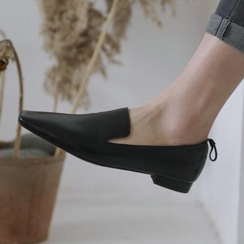 Elegant Women Genuine Leather Shoes Woman Sexy Pointed Toe Casual Pumps Ladies Black Red Brown Party Low Heels Shoes