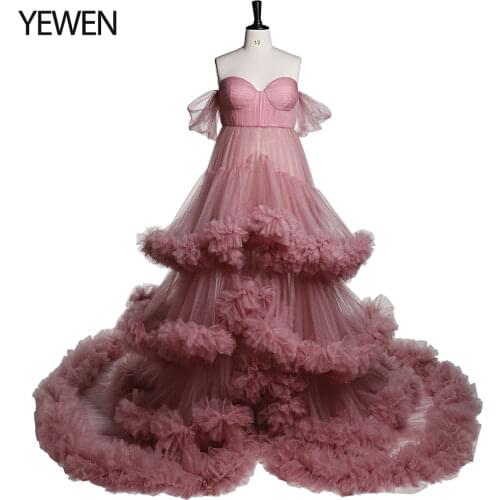 Elegant Off The Shoulder Evening Gowns for Photoshoot Sweetheart Neck Front Slit Photography Robe Baby Shower Dresses YEWEN