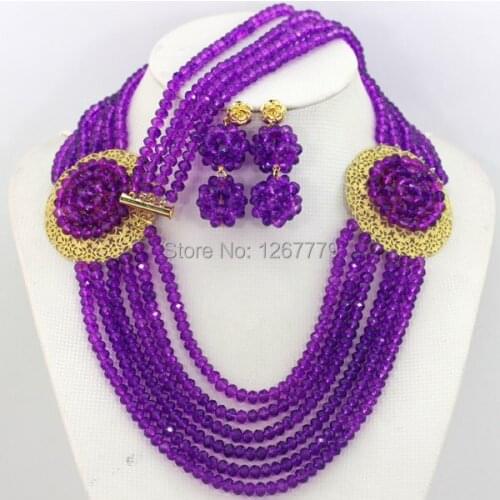 Purple Nigerian Wedding African Beads Jewelry Set Crystal Beads Bridal Jewelry African Costume Jewelry Set Free Shipping ABJ002