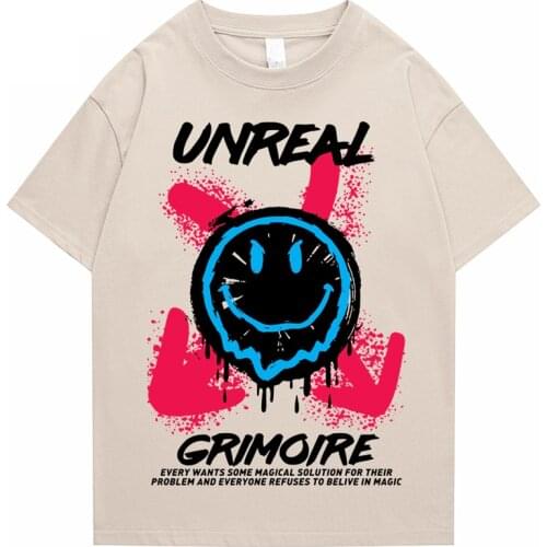 100% cotton graffiti smiley print new mens T-shirt Harajuku summer new print top loose mens round short-sleeved T-shirt