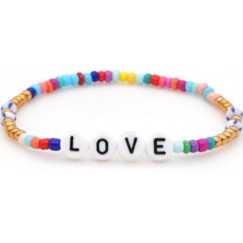 GO2BOHO Bracelet Rainbow Bracelets For Women Multicolor Seed Beads Pulseras Femme LOVE Letter Summer Jewelry Bohemian Armbanden