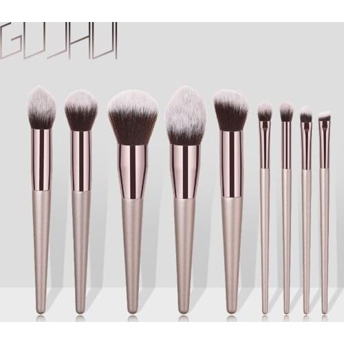 GUJHUI 4pcs/9pcs/10pcs makeup brushes set beauty tools brush champagne gold foundation brush eye shadow brush , fiber brush head