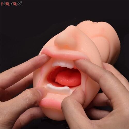 Artificial 3D Mouth 3 in 1 Male Masturbator Real Deep Throat Oral Cup Tongue Blowjob Pocket Adult Sex Toys for Men Penis Gay 18