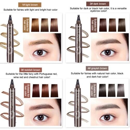 VICBUTI Four-head Waterproof Eyebrow Pencil Long Lasting Non-smudge 4Colors Eyebrow Tattoo Liquid Eyebrow Pen Eye Cosmetic TSLM2