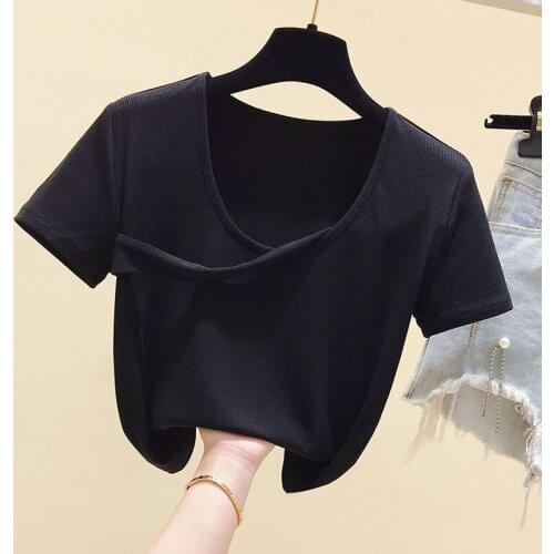 Korean summer Short top Short Sleeves T Shirt Top Female Tshirt Tight Slim Women Fashion T-Shirt 2021 black t shirt tops