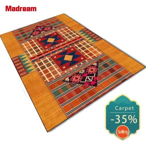 Pakistani Ethnic Style Living Room Carpet Geometric Pattern Irregular Stitching Decor Bedroom Rug Red Yellow Bedside Floor Mats