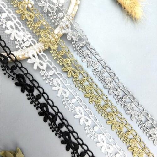 2 Yards Gold Silver Bow Embroidered Net Lace Fabric Trim Ribbons DIY Sewing Trims and Embellishment Handmade Materials