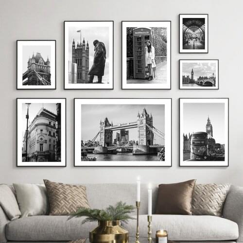 Big Ben Brooklyn Bridge Tram Telephone Booth Wall Art Canvas Painting Nordic Posters And Prints Wall Pictures For Living Room