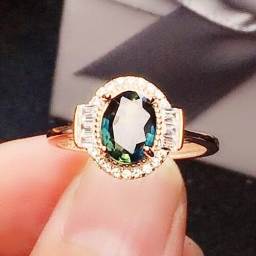 Natural real dark sapphire ring 925 sterling silver 6*8mm 1.6ct gemstone Per jewelry Fine jewelry X215128