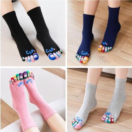 4 Pairs Five Finger Socks Women Cotton Colorful Finger Cartoon Cute Short Tube Japanese Mid Tube Split Toe Cotton Socks