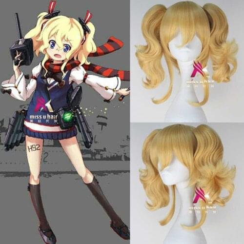 New Anime Warship Girls Hood Cosplay Wig Glowworm Halloween Party Stage Play yellow short Hair High quality +wig cap
