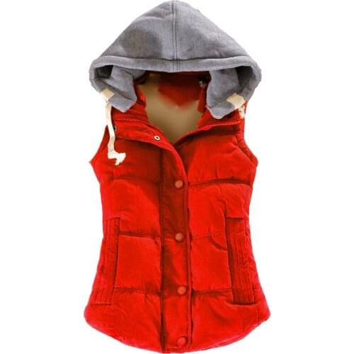 Autumn Winter Women Plus Size Warm Down Vests Women Thick Hooded Waistcoat with Detachable Hood