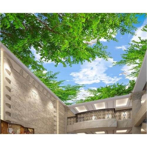 Custom photo 3d ceiling murals wallpaper Non-woven Dove tree leaves blue sky white clouds painting room wallpaper for walls 3 d