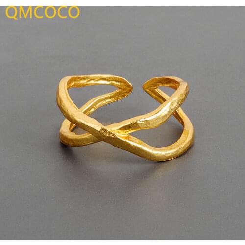 QMCOCO 925 Sterling Silver Rings For Women Wide Smooth Round Simple Minimalist Open Adjustable Finger Rings Fashion Female Gift