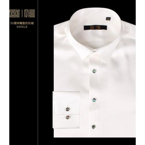 Silk mens 100% silk shirt, four seasons silk long sleeve mens shirt white thick shirt