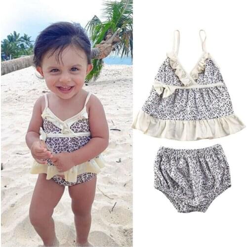 US Toddler Baby Girls Swimwear Leopard Bow Bikini Swimsuit Swimming Clothes 0-5Y