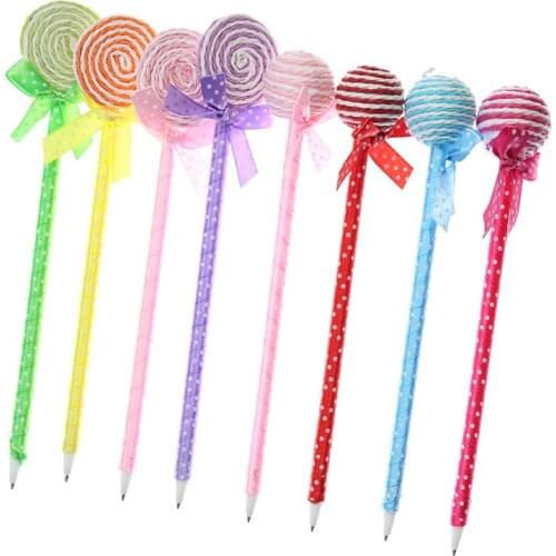 Creative Cartoon Bow Lollipop Ball Pen Fashion Candy Color Flat Head Round Shape Pen ChildrenS Stationery 5pcs (Random Color)