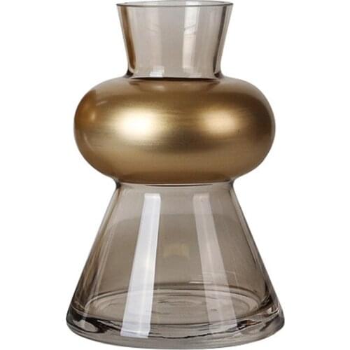 Creative modern simple glass conical Golden Vase Decoration fashion light luxury living room model room home accessories