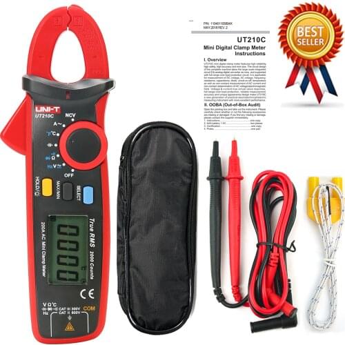 UNI-T UT210C Single AC 200A True RMS High Precision Mini Digital Clamp Multimeter,NCV,Diode Test,LCD Backlight,Temperature Test