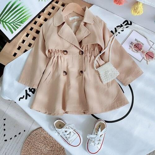 2021New Spring Jacket Windbreaker Girl Clothes Medium Length Lapels Pure Cotton Coat Double-Breasted Jacket For Kids Khaki Coat