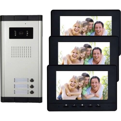 3 Units Apartment intercom system Video Door Phone Door Intercom HD Camera 7" Monitor video Doorbell for 3 Household