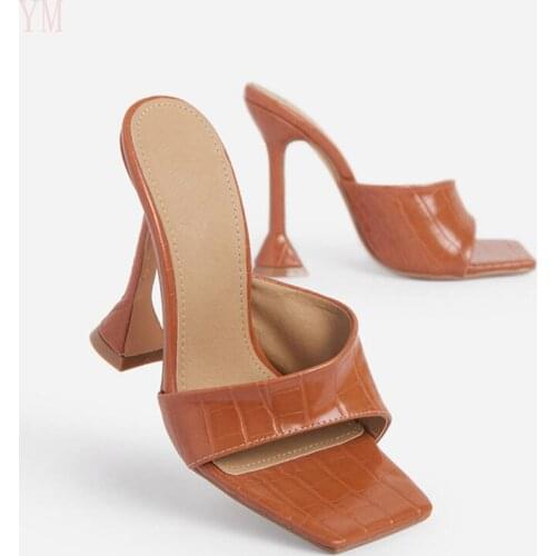 2021 Summer Women Pumps Square Toe Ladies Heel Mules Sexy Thin High Heels Sandals Female Fashion Woman Shoes Gladiator 35-43