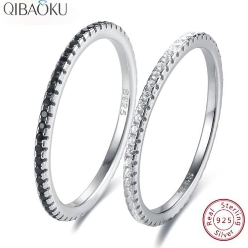 925 Sterling Silver Ring Shiny Zircon Womens Rings Black White Paired Solid Bands Fine Minimalism Silver Jewelry