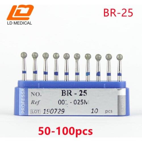 100pcs стоматология Drill BR-25 Diamond Burs High Quality Dental Ball Round Type Burs dental tools FG 1.6M for Teeth Whitening