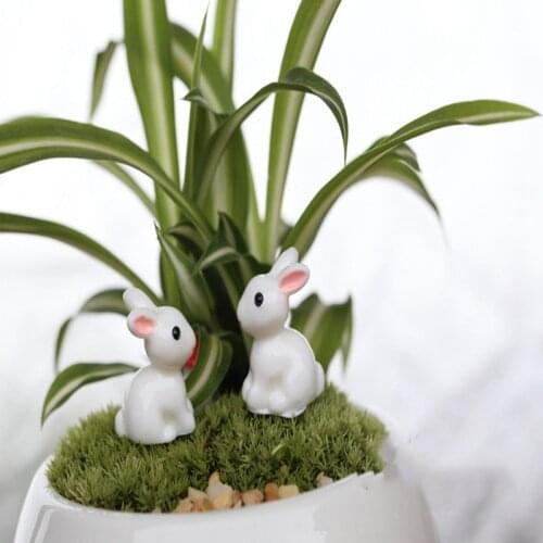 2Pcs/set Mini Resin Rabbit Garden Fairy Ornament Home Miniature Figurine Animal Decor