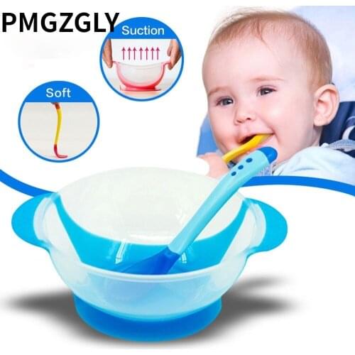 2Pcs/set Dinnerware Set Assist Bowl Temperature Sensing Spoon Fork Baby Learning Dishes With Suction Cup Kids Safety Tableware