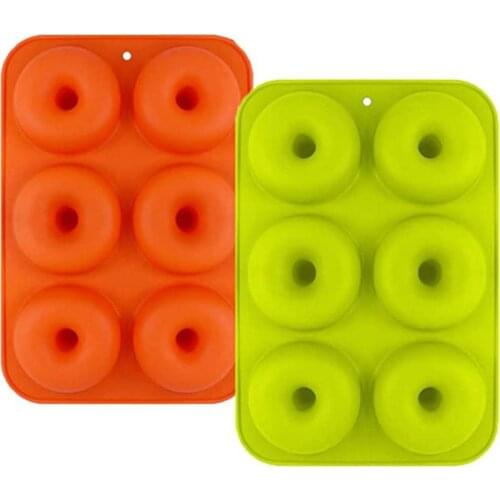 2 Pcs Silicone Donut Mold Baking Pan Non-Stick Baking Pastry DIY Decoration Tools Bagels Muffins Donuts Maker Green Orange