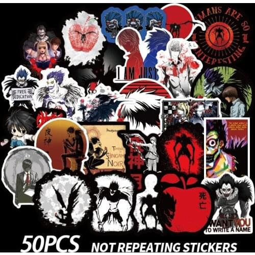 50 Pcs/set Stickers Anime Death Note L And Yagami Light Ryuuku Notebook Stickers Suitcase Guitar Helmet Graffiti Decor Gift Toys