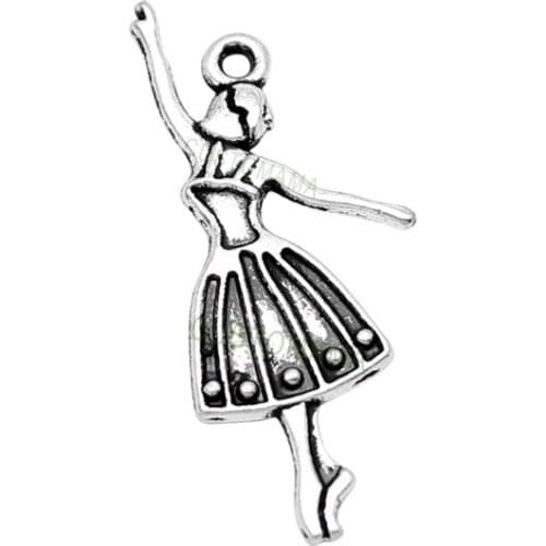 80pcs- Dancer Charms Antique Silver 2 Sided Ballerina Charm Pendant 32x14mm