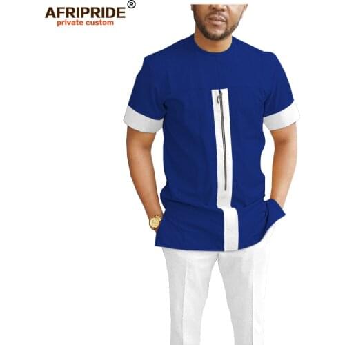 African Men Dashiki Clothing Short Sleeve Tops + Ankara Pants Set Tribal Tracksuit Blouse Shirt Attire AFRIPRIDE A1916070