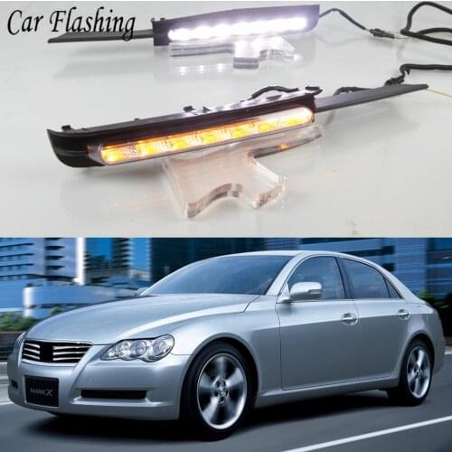 Car Flashing 1Pair DRL For Toyota MARK X REIZ 2004 2005 2006 2007 2008 2009 LED DRL Daytime Running Light With Turn Signal lamp