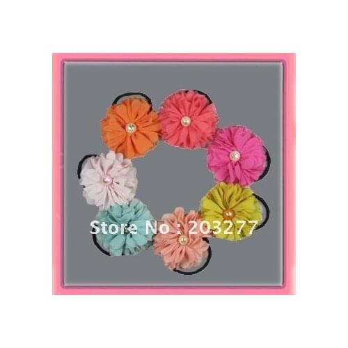 Free shipping!! 7colors elastic ponytail hair holder with chffion flower mix order