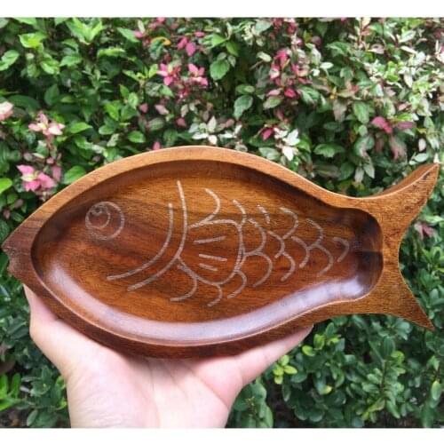 Wooden Dinnerplate Fish Leaf Shape Beef Steak Dinner Plate Snacks Tray Bread Dish Wood Food Storage Tableware