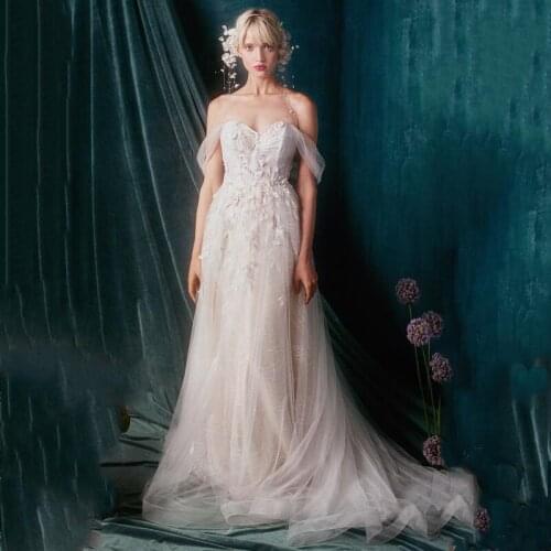 Eightree Elegant Off Shoulder Appliques Wedding Dress White Lace A-Line Tulle Bridal Gowns Formal Long Evening Dress Custom Size