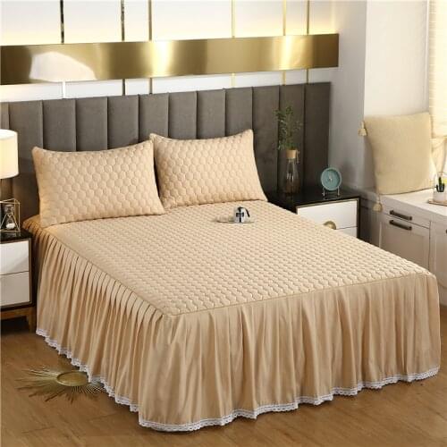 European Bed Skirt Solid Color Lace Style Bed Cover Dustproof Breathable Mattress Cover Bed Linens Pillowcase Custom Size
