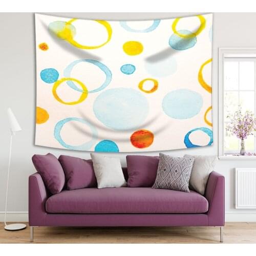 Tapestry Ink Sketch Watercolor Painting Circle Shapes in Soft Colors Fun Creative Artwork Printed Yellow Blue White