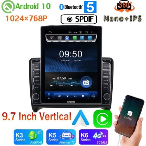 Head Unit Nano+IPS 9.7" Vertical Style Car Media GPS CarPlay Android 10.0 360 Camera Radio For Audi TT MK2 2006-2014 PX6 4+64G