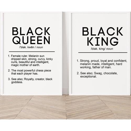 Canvas Painting Black King and Queen Definition Quote Posters Prints Bedroom Melanin Wall Art Black Beauty Home Decor No Frame