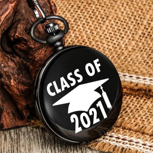 Class of 2021 Graduation Theme Antique Black Quartz Pocket Watch Souvenir Pendant Clock Collection Gift Friend/Kid/Family Member