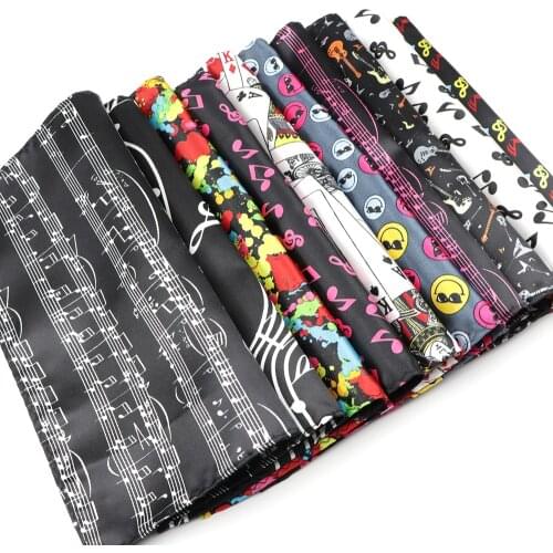 Classic Fashion Mens Handkerchiefs Colorful Musical Notes Printed Piano Guitar Polyester Pocket Square Gift Accessory Hanky