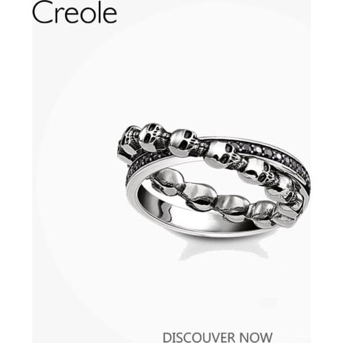 Ring Stacking Skull United Black Stones 925 Sterling Silver 2021 New Fine Jewerly Europe Style Vintage Bijoux Gift for Women Men