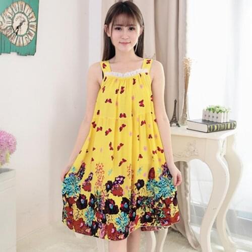 Summer Night Dress Women Cartoon Sleepwear Loose Spaghetti Strap Sleeveless Nightgowns Printing Nightdress Nightie